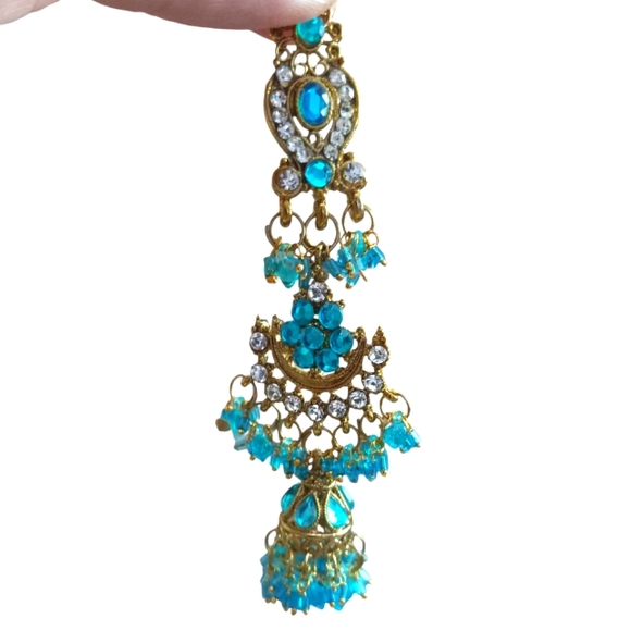 3 sets of exotic India Art Azure Polki Post Earrings with Cut Glass - Picture 4 of 6